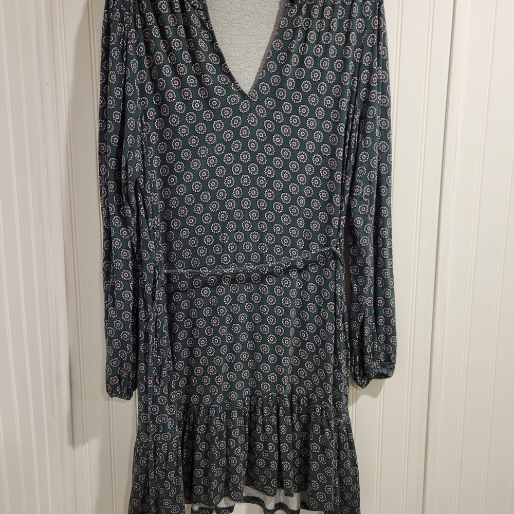 Boden Green and White Geometric Long Sleeve Dress 16R